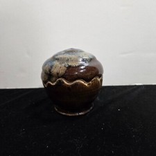 Signed Glazed Ceramic Covered Trinket Box Hand Painted 4