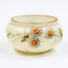 Antique Mt Washington Art Glass Floral Decorated Gilt Open Salt Cellar Daisies picture