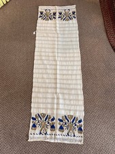 Antique Hand Embroidered Linen Table Runner Arts & Crafts Folk Art Floral Willia picture