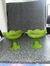 RareVintage Westmorland Green Frosted Satin Glass Lotus Candle Holder Candy Dish picture