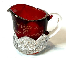 EAST CALAIS VT VERMONT Ruby Red Flash Souvenir Glass TRINKET ANTIQUE CREAMER picture