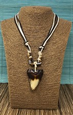 Resin Mako Shark Tooth Resin Pendant Surfer Necklace for Men | Wooden Beads picture