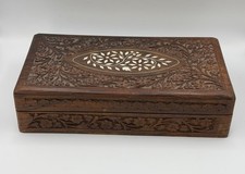 Sheesham Wood Trinket Box Inlay Jewelry Box India Hand Carved Vintage picture