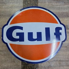 GULF 2-SIDED PORCELAIN ENAMEL SIGN 30 X 27 INCHES picture