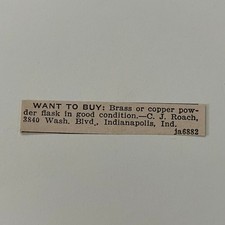 Brass Or Copper Powder Flask C. J. Roach Indianapolis IN 1943 Clipping SAI7-S67 picture