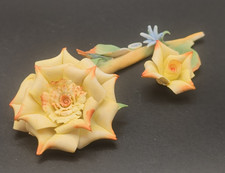 Vintage Capodimonte Porcelain Double Rose Flower Figurine Handmade Naples Italy picture
