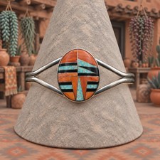 Joseph Baillon Spiny Oyster Sterling Silver Inlay Cuff Signed JB Native American picture