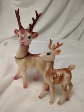 2 Vtg Mid Century Plastic Christmas Wide-Eye Reindeer Antlers Bell Hong Kong picture