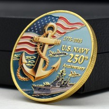 U.S. Navy 250th Anniversary Golden Coin 1775-2025-Anchor Ship Flag Military Gift picture