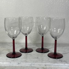 Vintage Wine Glasses Water Goblet Ruby Red Glass Stem Set of 4 Elegant Barware  picture