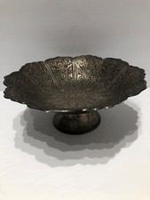 Ornate Silverplate Candy Dish Floral Design Bowl Footed Etched Cute Gift Vintage picture