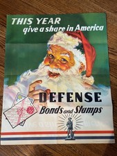 VINTAGE 1941 WWII Poster This Year Give a Share in America Defense Bonds Stamp picture