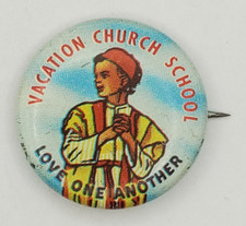 Vintage Abingdon Vacation Church School Litho Pinback Button Uncommon Image picture