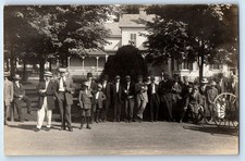 c1910's Boys Men Near Mansion House Wooden Wheel RPPC Photo Antique Postcard picture