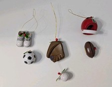 Christmas Ornaments Sports Wooden Football Soccer Baseball Set Of 5 Sports  picture