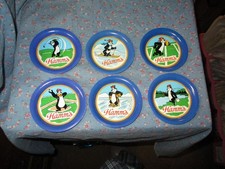 Set of Six Hamm's Beer Metal Coasters Bear Playing Sports 1981 picture