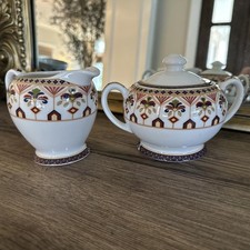 Queen's Imari Creamer & Covered Sugar Bowl Set Ceramic Ornate Pattern India picture