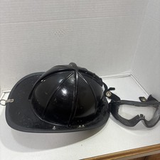 Black Fire Fighter Helmet, Cairns Unknown Model Number Vintage W Googles picture