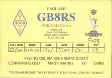 Ham Radio QSL/QSO GB8RS G3YEU Essex England 2021 Royal Corps Signals Centenary picture