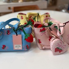 #101 Juicy Couture NWT All 3 Blue,Pink,and Yellow Sweet Strawberry Mini Tote Set picture