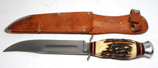 Vintage Edge Brand Solingen Germany Hunting Knife Stag w/Sheath 473 6