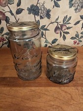 2- ANTIQUE KERR ECONOMY TRADEMARKS  JARS  QUART AND PINT -CLEAR,LID AND CLAMP  picture
