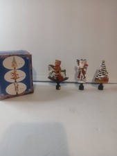 **Vintage Polystone Christmas Lamp Shade Finials / Toppers - Santa,Bear,Tree picture