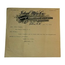 1908 Ideal Mfg Co Tilton NH Letterhead Ladies Shirt Waist Suits Fashion... picture
