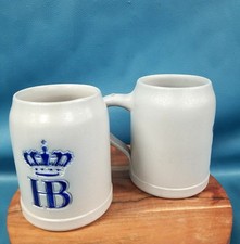 VTG HB Beer Stein Hofbrauhaus Munchen Stoneware Ceramic Mugs Set Of 2 5 1/2