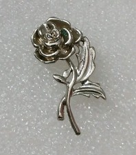 Vintage Flower Brooch Pin Silvertone Romantic Single Rose picture