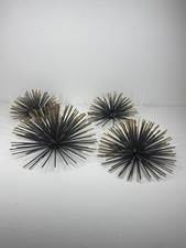 Vintage Set 4 Metal Sea Urchin Wall Art Brass Tone Metal Spikey Atomic Era Décor picture