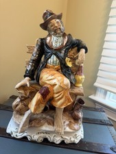 Vintage Capodimonte Hobo / Tramp Traveling on Bench Resting Rare 18” Large Heavy picture
