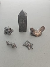 Vintage Pewter Miniature Animal Lot 5pc Elephant Pig Turtle Amsterdam House picture