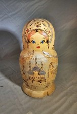 5 Piece Wooden Matryoshka Nesting Dolls Woodburned Hand Painted W Silver Accent picture