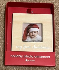 Pearhead New in Box My First Christmas Ornament Baby Photo Frame Square Wood  picture