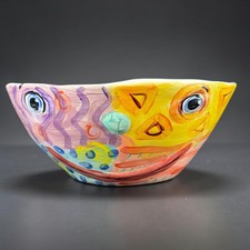 Laurel Izard Edwin Shelton Large Studio Art Pottery Abstract Face Bowl 14in picture