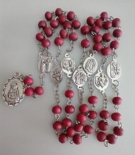 Catholic 7 Seven Sorrows of Mary Rosary Silver Tone Crucifix Red Wood Beads picture