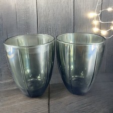 Noritake Glass ColorWave 12 Oz Tumbler Glasses Smokey Olive Black Cups Set 2 picture