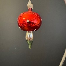 VTH Mushroom Glass Ornament Christmas Silver Accents Teardrop & Polka Dot Design picture