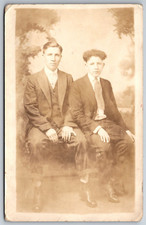 Antique Studio RPPC Two Men Crazy Curly Hair Gentlemen Rolled Pants  Postcard picture