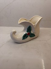 Vintage Elf Shoe Planter Ivory Ceramic Mid Century Modern Christmas 6.5”x4.5” picture