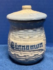 Blue & White Basketweave Cinnamon Small Stoneware Antique Spice Jar and Lid picture