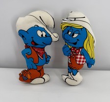 Peyo The Smurfs Plush Pillow Set Blue Western Cowboy Vintage Cut & Sew picture