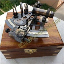 VINATGE MARINE SEXTANT & NAUTICAL WOODEN BOX BRASS COLLECTIBLE GERMAN ASTROLABE  picture