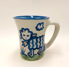 M.A. Hadley signed Tall Flared Mug SHEEP LAMB The End Farmhouse Country Handmade picture