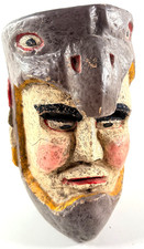 vtg Hand Carved Wood Wooden Mexican Dance Mask man eagle folk art latin bird  picture