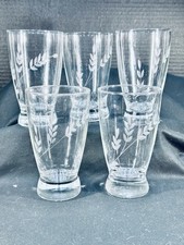 Vintage Anchor Hocking Etched 12 oz Footed Tumbler Lot of 5 picture