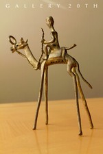 COOL ORIG. MID CENTURY MODERNIST BRASS CAMEL & RIDER SCULPTURE VTG 50'S GOLD picture