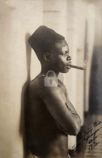 German Writing African Man Smoking Cigar 1916 RPPC Photo Postcard COPY picture