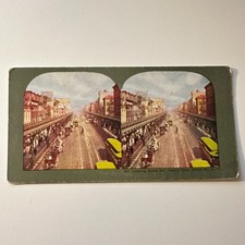 Looking Down The Bowery From Grand Street NY Antique Stereoview Card 5H6-4 picture